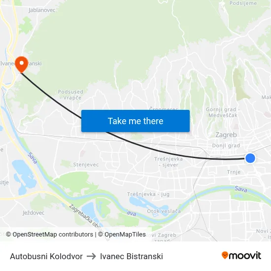 Autobusni Kolodvor to Ivanec Bistranski map