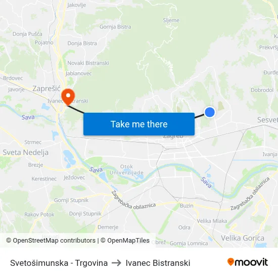 Svetošimunska - Trgovina to Ivanec Bistranski map