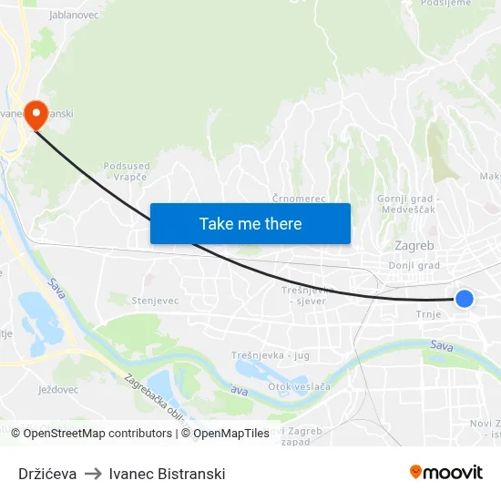 Držićeva to Ivanec Bistranski map