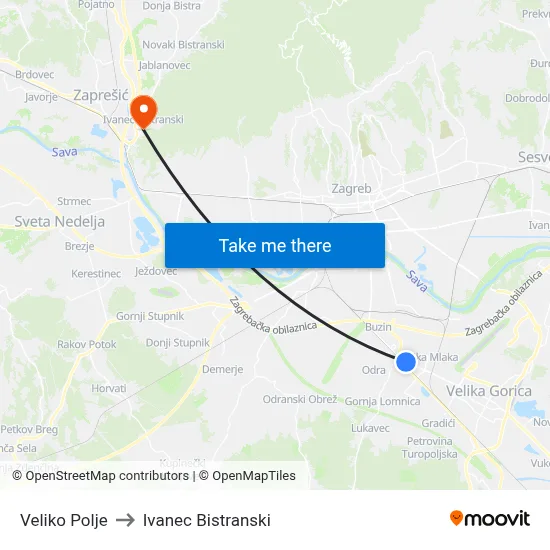 Veliko Polje to Ivanec Bistranski map