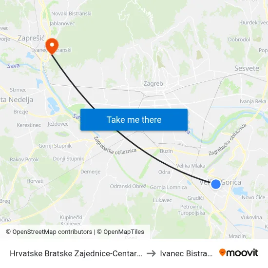 Hrvatske Bratske Zajednice-Centar-Škola to Ivanec Bistranski map