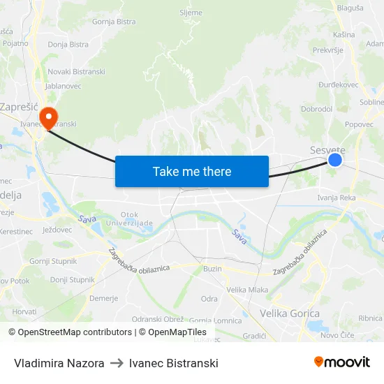 Vladimira Nazora to Ivanec Bistranski map