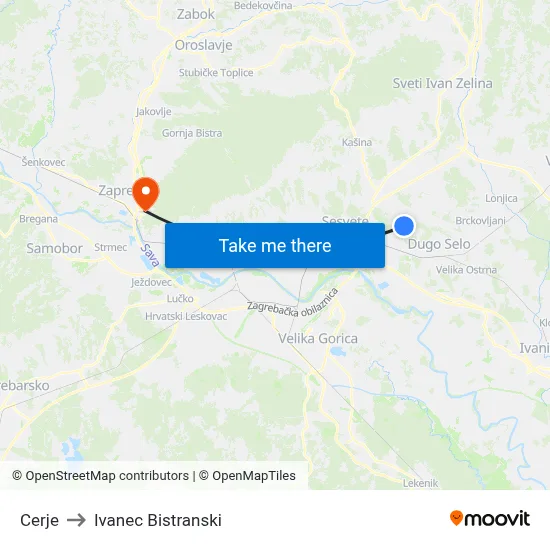 Cerje to Ivanec Bistranski map