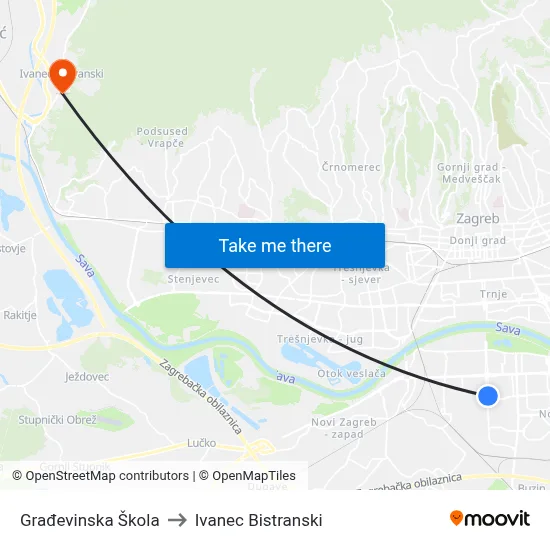 Građevinska Škola to Ivanec Bistranski map