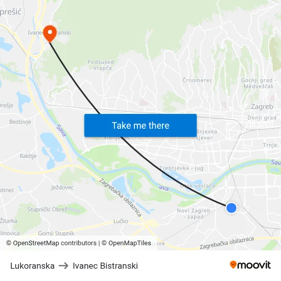 Lukoranska to Ivanec Bistranski map