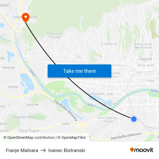 Franje Malnara to Ivanec Bistranski map