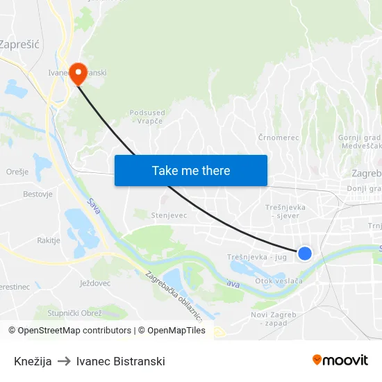 Knežija to Ivanec Bistranski map