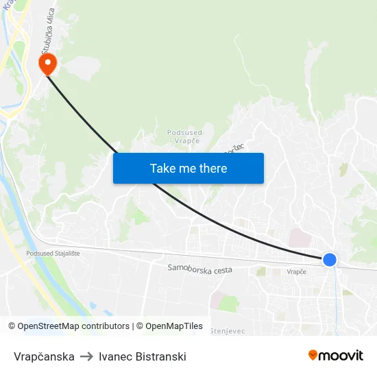 Vrapčanska to Ivanec Bistranski map