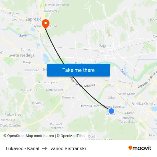 Lukavec - Kanal to Ivanec Bistranski map