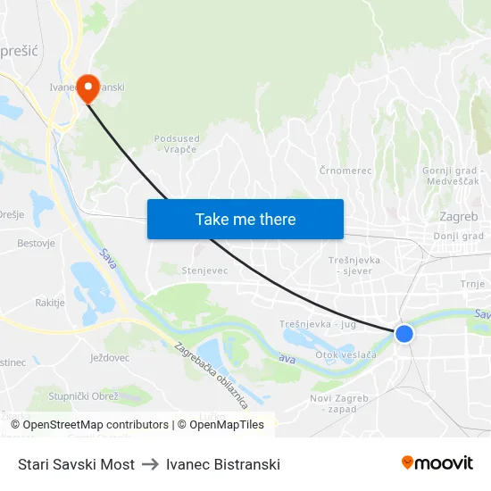 Stari Savski Most to Ivanec Bistranski map
