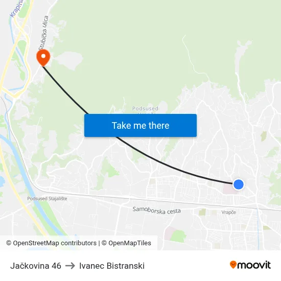 Jačkovina 46 to Ivanec Bistranski map