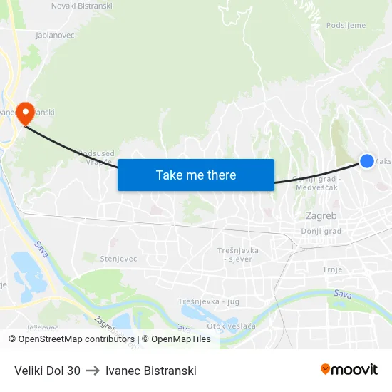 Veliki Dol 30 to Ivanec Bistranski map