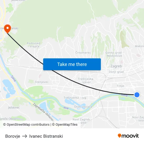 Borovje to Ivanec Bistranski map