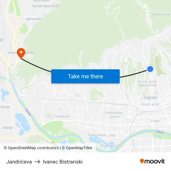 Jandrićeva to Ivanec Bistranski map