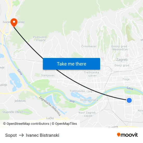 Sopot to Ivanec Bistranski map