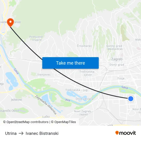 Utrina to Ivanec Bistranski map