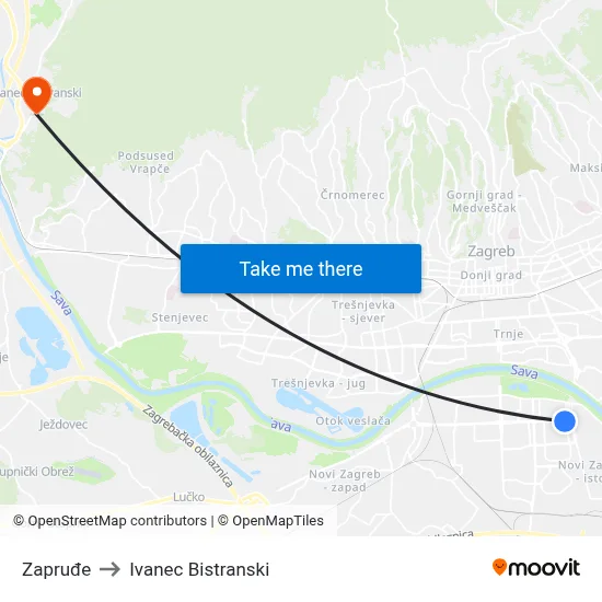 Zapruđe to Ivanec Bistranski map