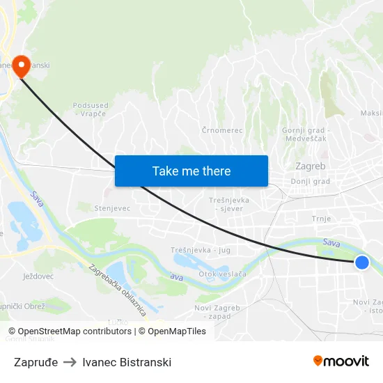 Zapruđe to Ivanec Bistranski map