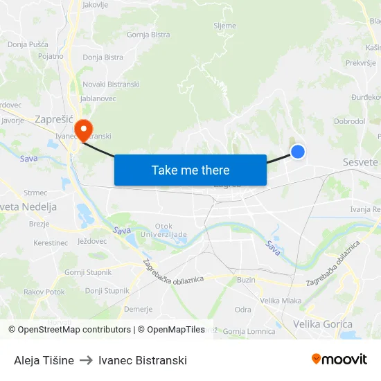 Aleja Tišine to Ivanec Bistranski map