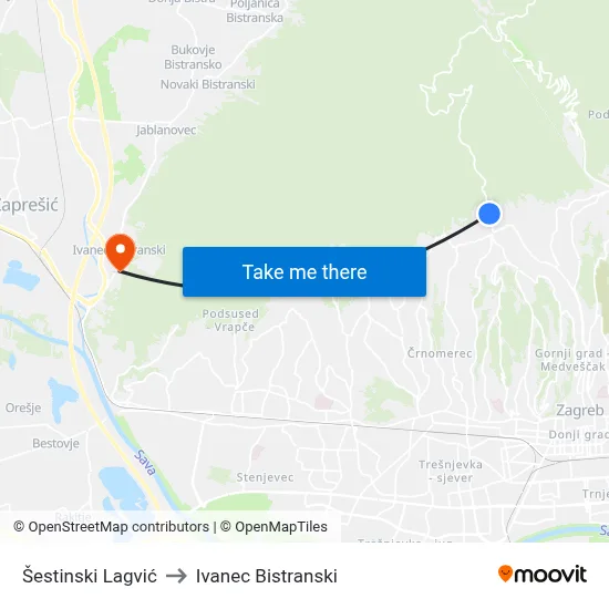 Šestinski Lagvić to Ivanec Bistranski map