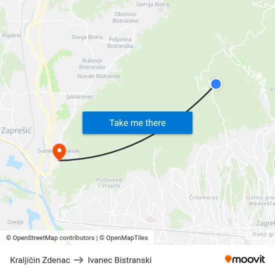Kraljičin Zdenac to Ivanec Bistranski map