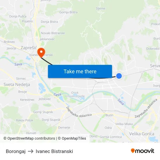 Borongaj to Ivanec Bistranski map
