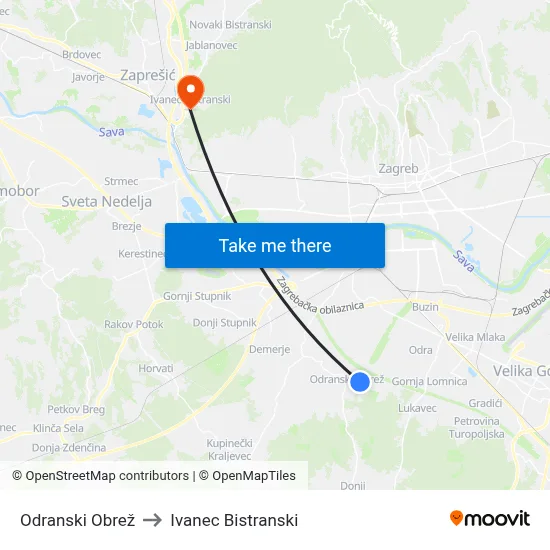 Odranski Obrež to Ivanec Bistranski map