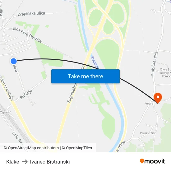 Klake to Ivanec Bistranski map