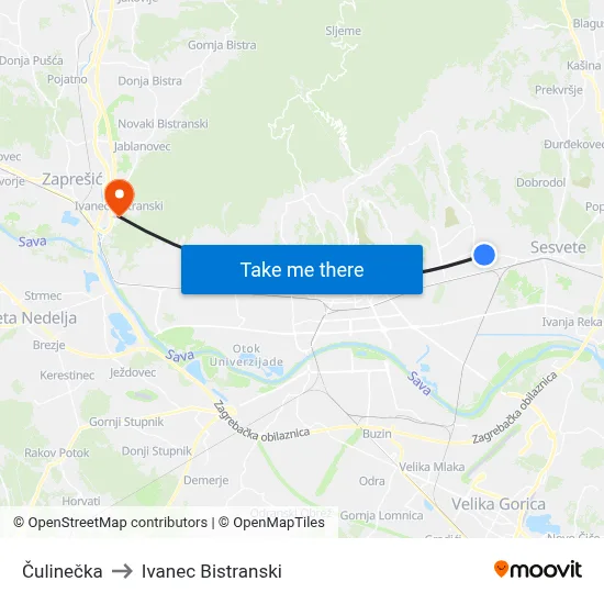 Čulinečka to Ivanec Bistranski map