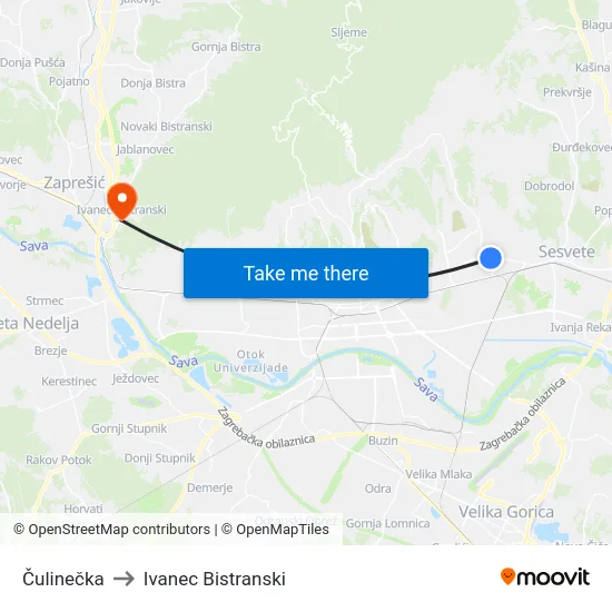 Čulinečka to Ivanec Bistranski map