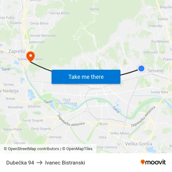Dubečka 94 to Ivanec Bistranski map