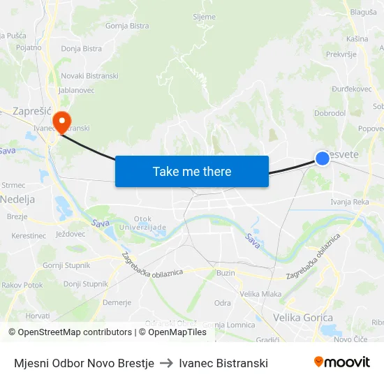 Mjesni Odbor Novo Brestje to Ivanec Bistranski map