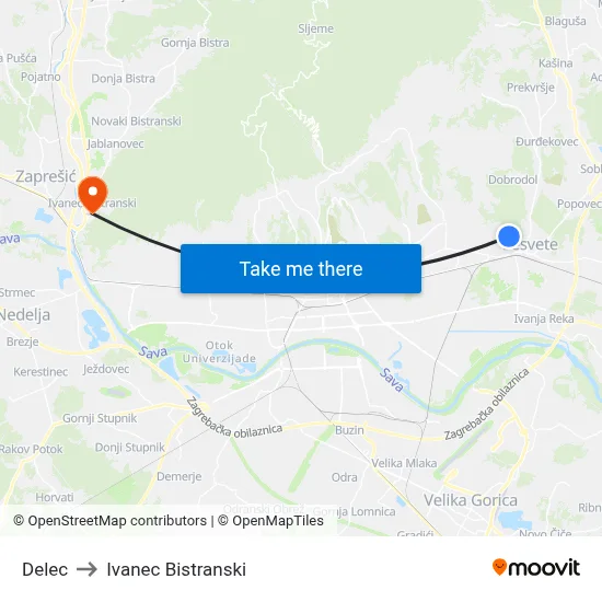 Delec to Ivanec Bistranski map