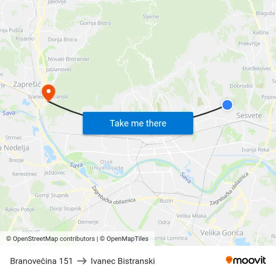 Branovečina 151 to Ivanec Bistranski map