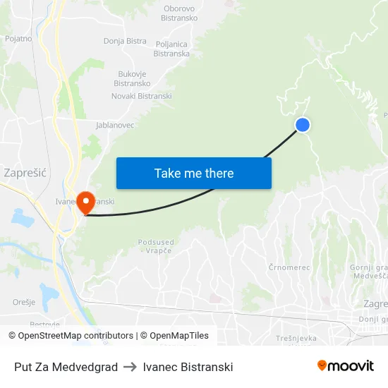 Put Za Medvedgrad to Ivanec Bistranski map