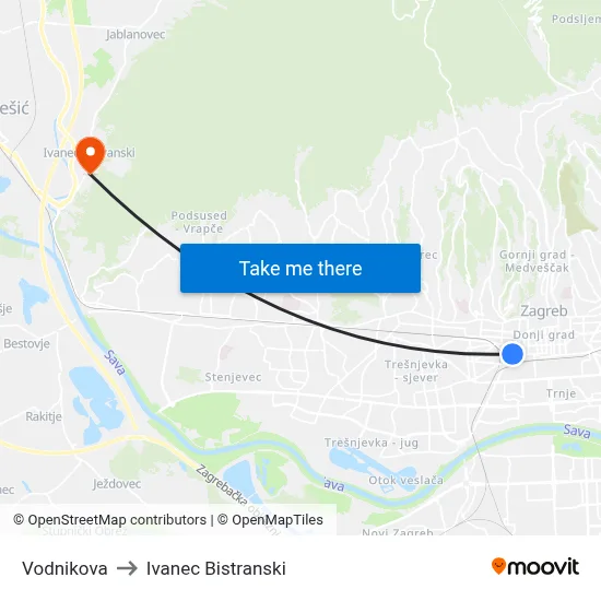 Vodnikova to Ivanec Bistranski map