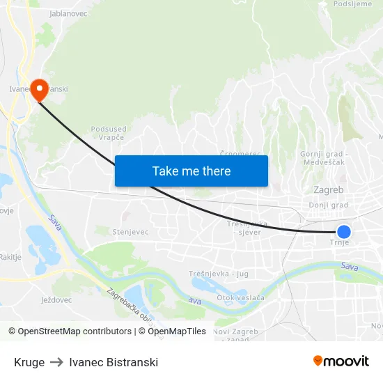 Kruge to Ivanec Bistranski map