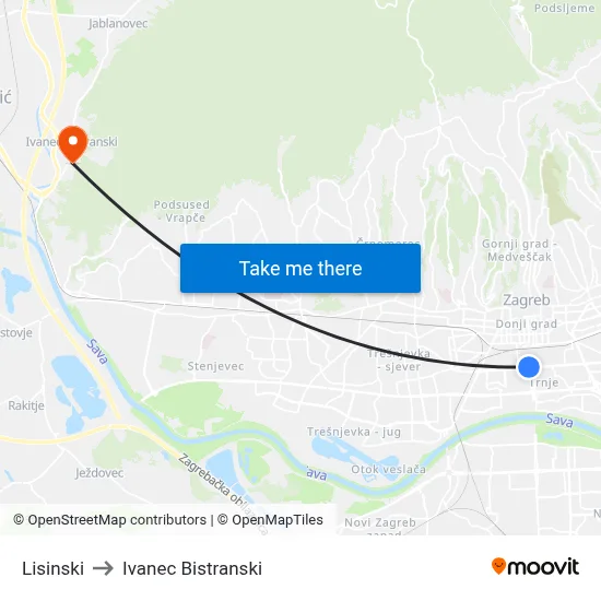 Lisinski to Ivanec Bistranski map