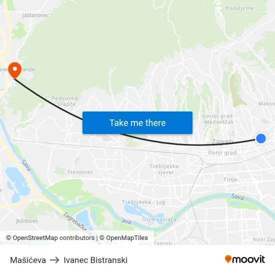 Mašićeva to Ivanec Bistranski map