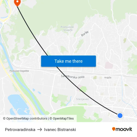 Petrovaradinska to Ivanec Bistranski map