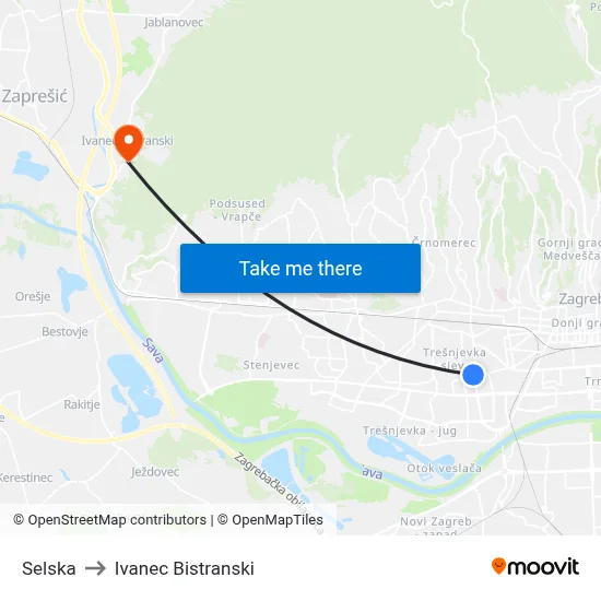 Selska to Ivanec Bistranski map