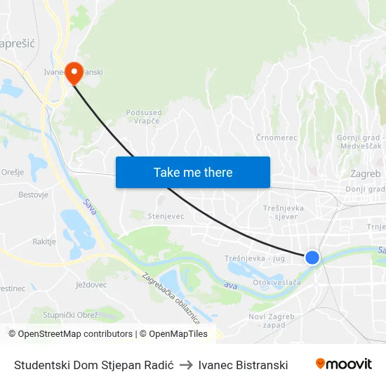 Studentski Dom Stjepan Radić to Ivanec Bistranski map