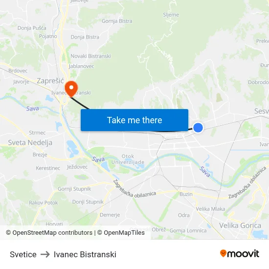 Svetice to Ivanec Bistranski map