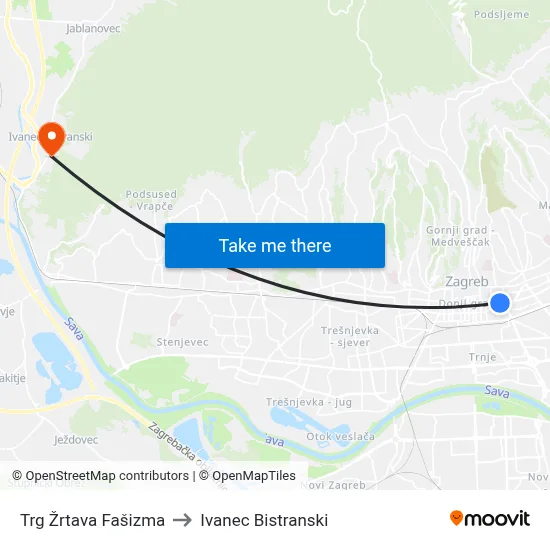 Trg Žrtava Fašizma to Ivanec Bistranski map