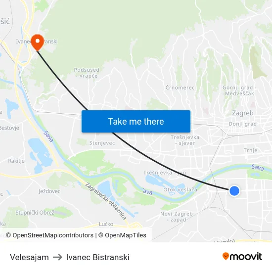Velesajam to Ivanec Bistranski map