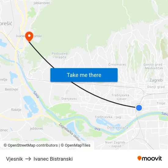 Vjesnik to Ivanec Bistranski map