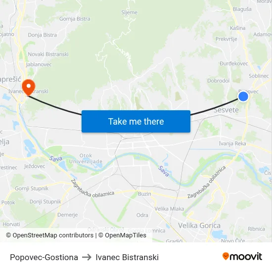 Popovec-Gostiona to Ivanec Bistranski map