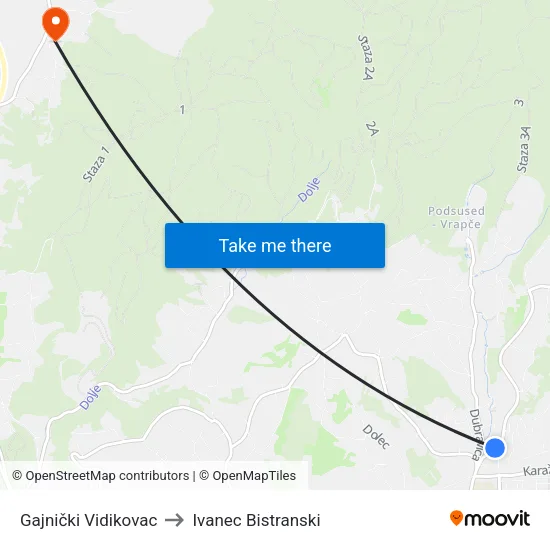 Gajnički Vidikovac to Ivanec Bistranski map