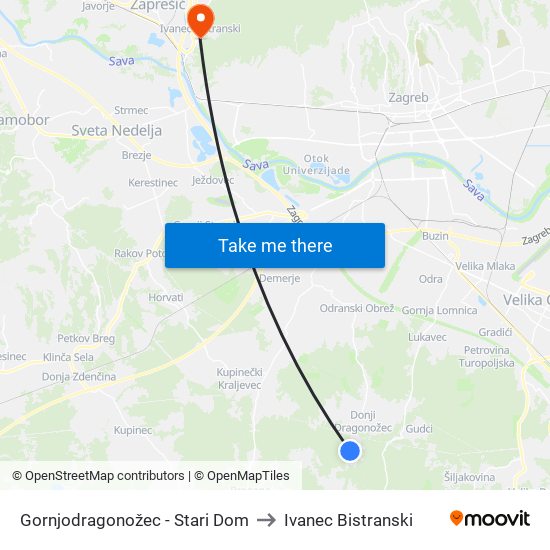 Gornjodragonožec - Stari Dom to Ivanec Bistranski map