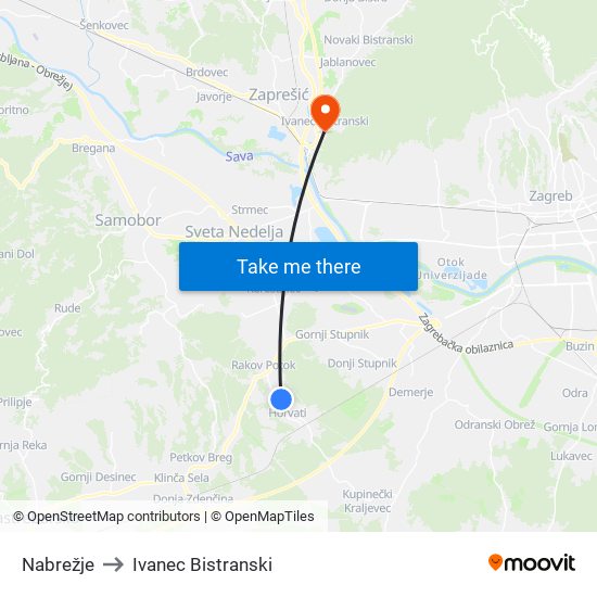 Nabrežje to Ivanec Bistranski map